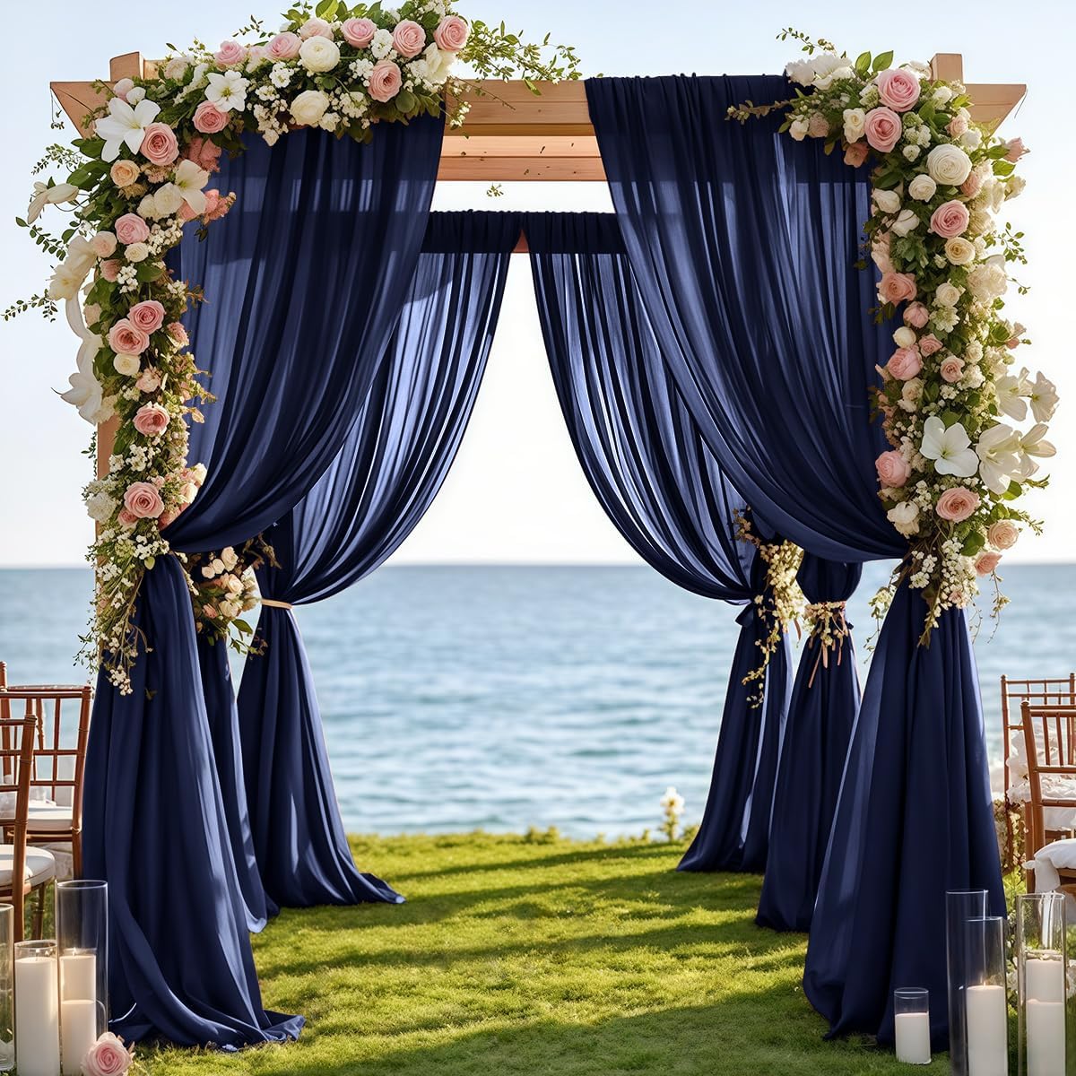 Fall Navy Blue Wedding Arch Draping Fabric 1 Panel 29" × 20FT Sheer Drapes Outdoor Curtain for Wedding Ceremony Baby Bridal Shower Arch Ceiling Backdrop Decor