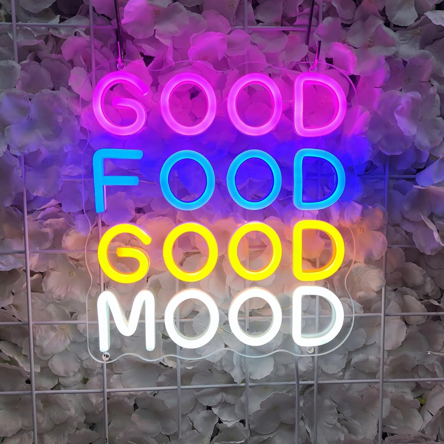 Good Food Good Mood Neon Signs for Wall Decor, Food Neon Sign Mood Neon Light for Snack Shop Restaurant Food Bedroom Room Cafe, 9.3"" x 10.2""