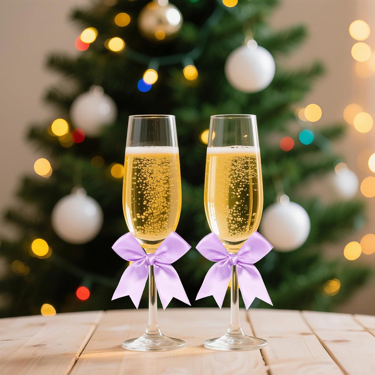 50 PCS Twist Tie Bows Satin Ribbon Bows 3.3 Inch Gift Wrap Bows Craft Bows for Gift Wrapping, Party Decorations Gifts Bag DIY Treat Bags Wedding Decor Baby Shower Christmas (Light Purple)