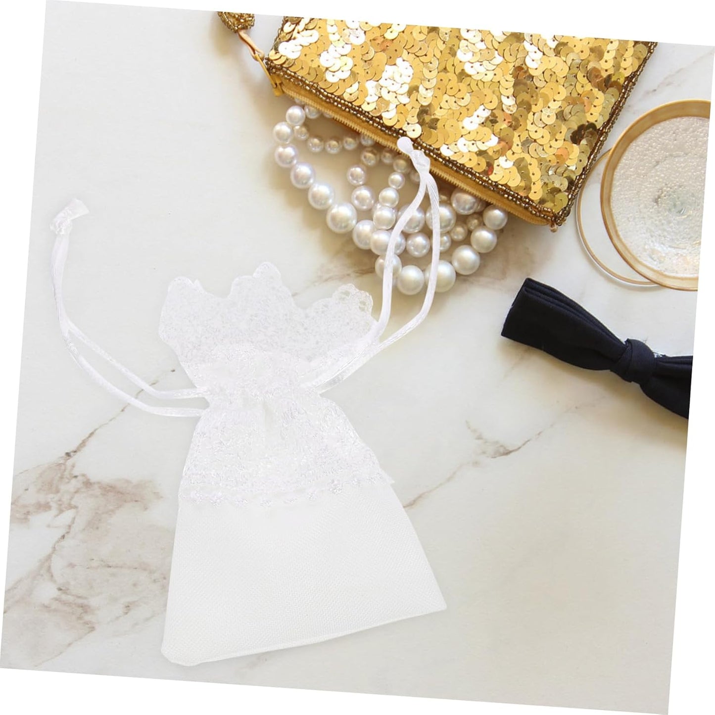 STOBOK 40Pcs White Lace Drawstring Jewelry Bags, Small Organza Bags, Lace Jewelry Pouches for Wedding Favors, Christmas Decors, Party Wrapping