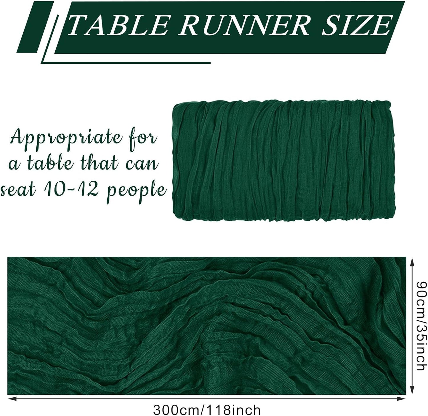 12 Pack Cheesecloth Table Runner 10Ft Christmas Gauze Boho Table Runners for Wedding Decor Bridal Shower Decorations Baby Shower Party(35" x 120")(Emerald Green)