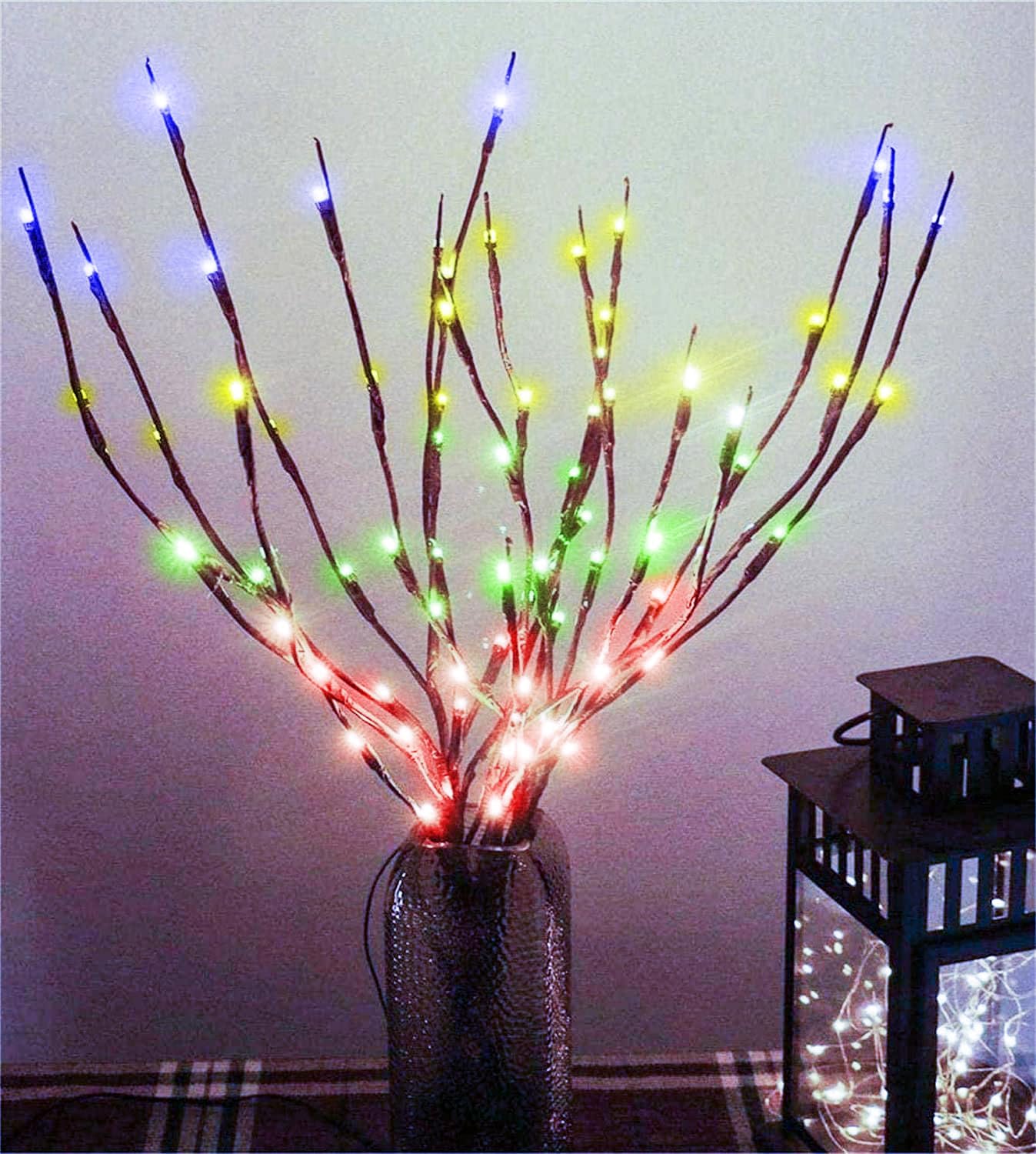 MENCH Branch Lights,3 Pcs Twig Light USB&Battery Powered 8 Flashing Modes by Remote Control.Branch Lights for Indoor, Light Up Decorations for Halloween Day and Christmas,Multi-Color