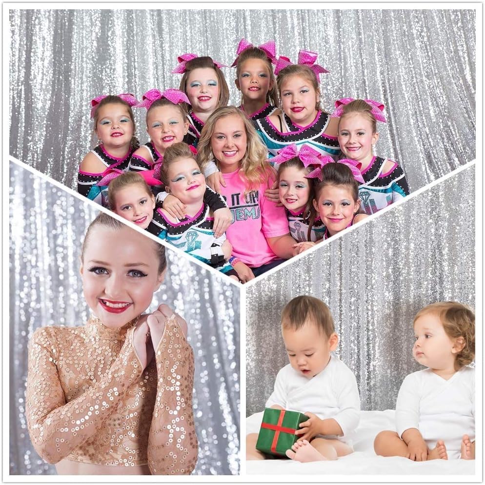 Eternal Beauty Silver Sequin Backdrop, 20x10 Ft Glitter Background Curtains for Shimmer Photography Party Wedding Birthday Back Drop Decor