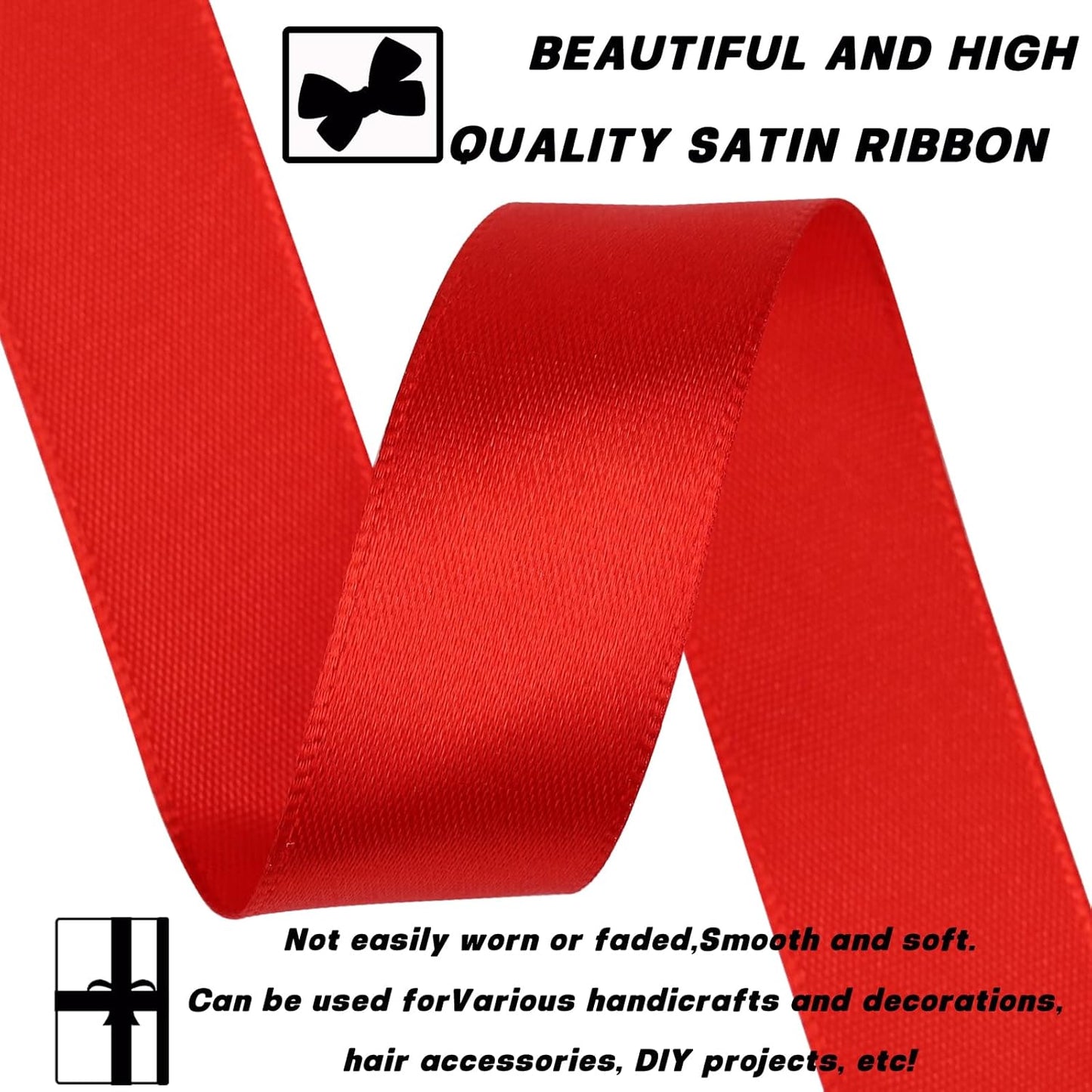 Red Ribbon 7/8 Inch 60 Yards Satin Craft Ribbon-Single Face Polyester Ribbon for Handmade Roses,Gift Wrapping,Timeless Flower,Bouquets,Wedding and Party Decoration