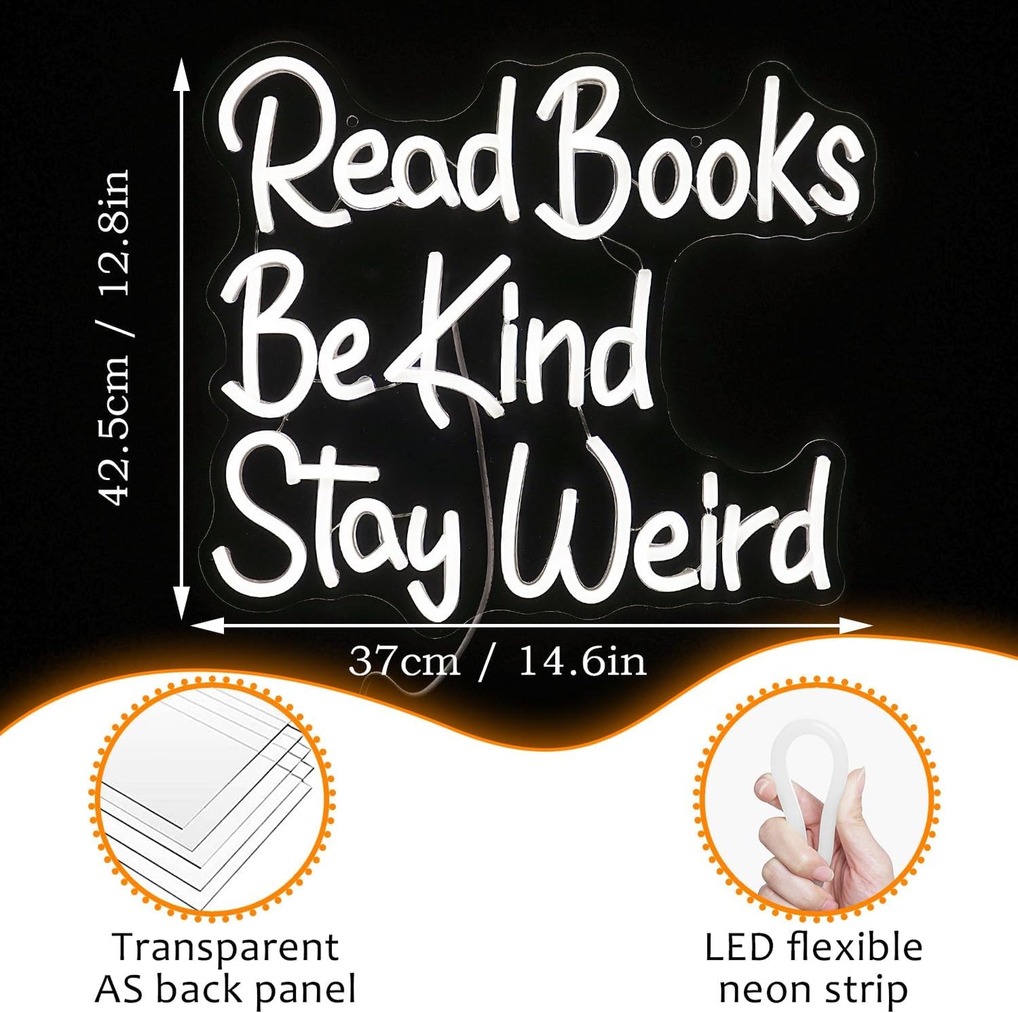 Read Books Be Kind Stay Weird Neon Sign Letter LED White Neon Lights Dimmable USB Powered 14.17’’X13’’Cool Wall Decorative Light Bedroom Bar Birthday Party Decoration Gifts （White)