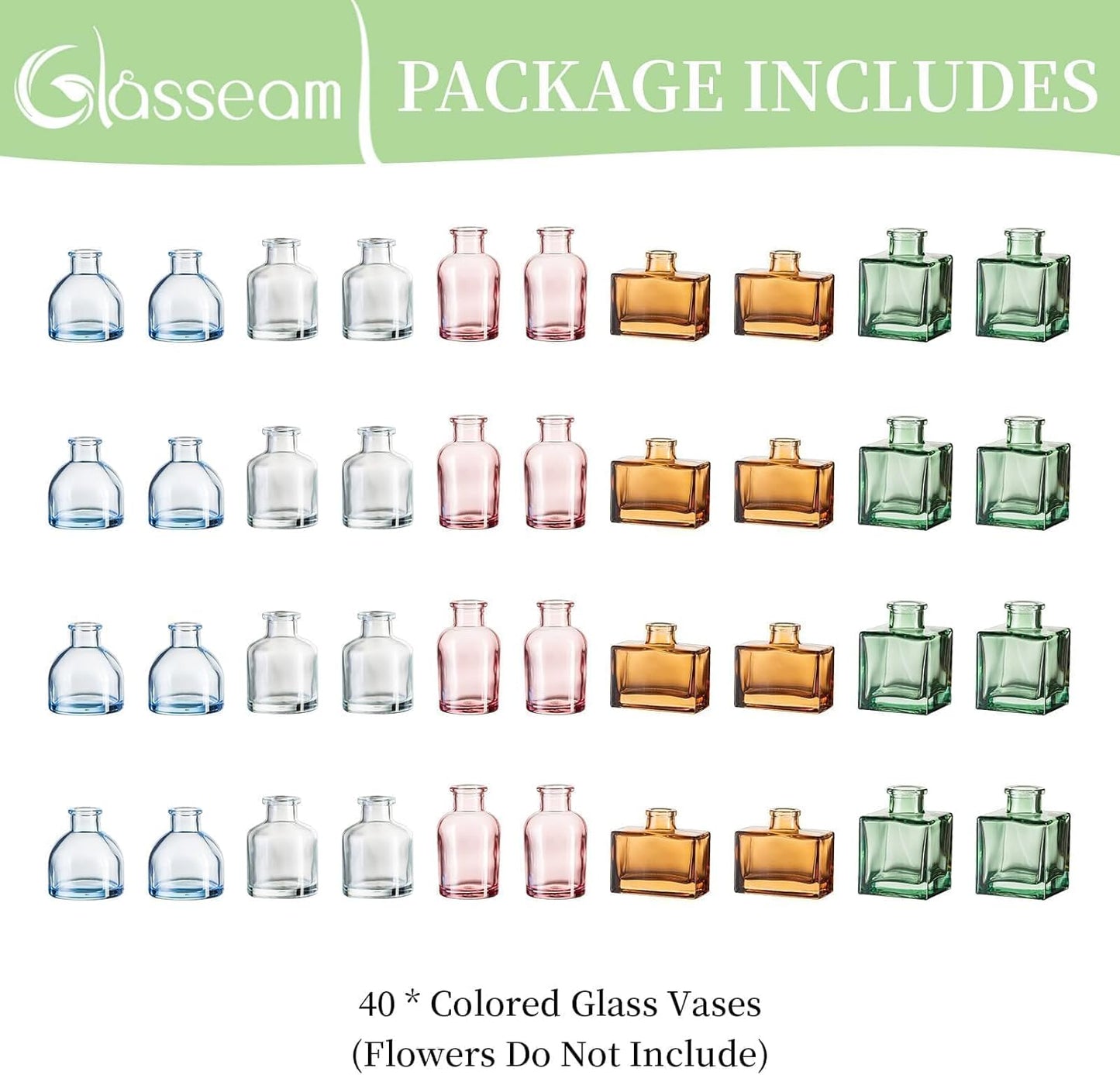 Glasseam Mini Bud Vases in Bulk 40: Colored Small Flower Vases for Centerpieces Cute Tiny Glass Vase for Flowers Modern Decorative Wedding Table Centerpiece for Dining Room Decor