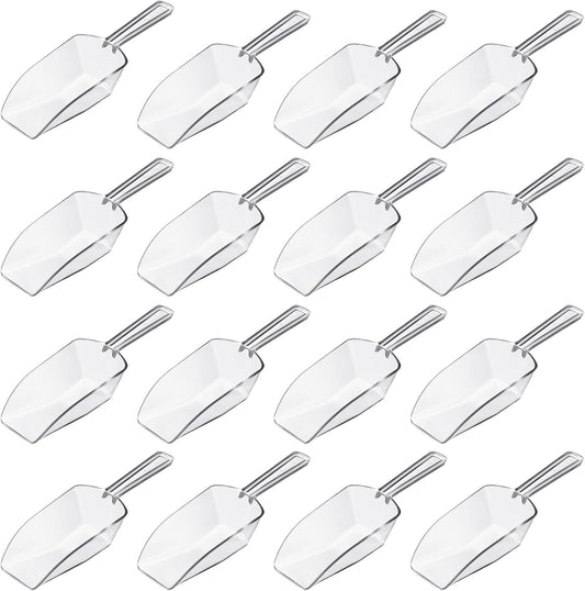 Hestya 16 Pcs Christmas Multi Purpose Clear Plastic Scoops for Candy Buffet Acrylic Kitchen Ice Food Popcorn Scoops for Protein Powders, Ice Cream, Coffee, Tea Jar (6.69 Inch)