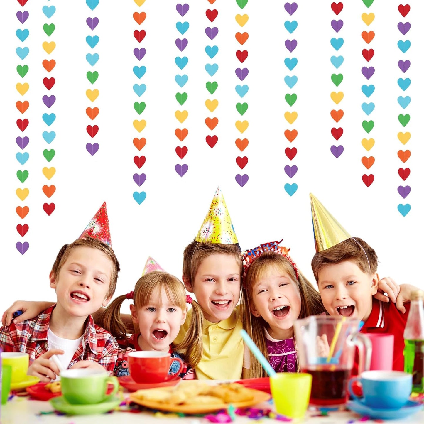 Rainbow Colorful Party-Decorations Heart Garland - 52ft Red Orange Yellow Green Blue Purple Streamers Banner,Boy Girl Kids Birthday Supplies Baby Shower Wedding Welcome Back to School Decor Panduola