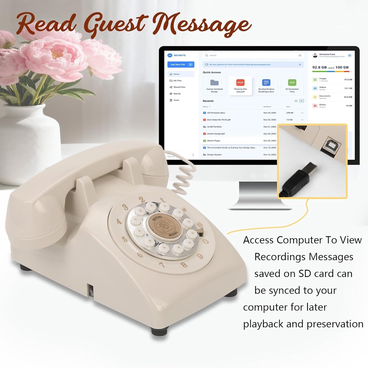 Audio Guest Book Wedding Phone, Audio Phone Guestbook Leave a Message Phone for Bridal Shower Birthday Party Baby Shower Anniversary Engagement Daily (Beige)