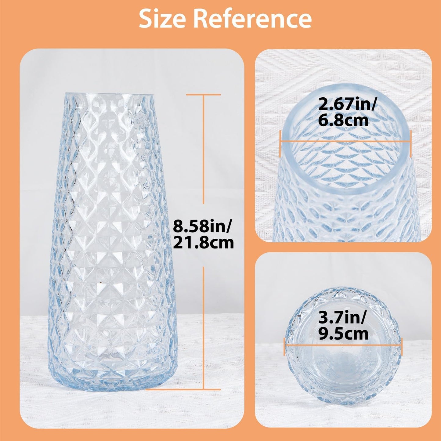 Crystal Vase for Flowers, 8.6" H Clear Round Glass Vase for Centerpieces, Modern Floral Planter Container for Parties,Wedding,Office,Home Decoration