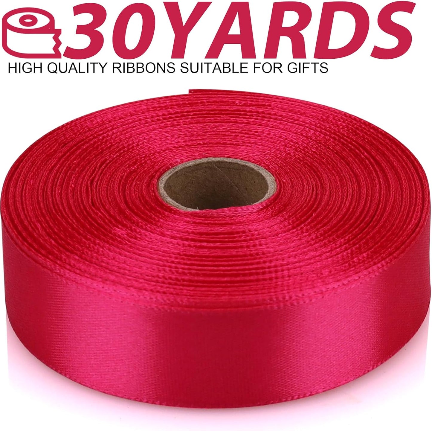 Hot Pink Satin Craft Ribbon - 7/8 Inch, 30 Yards - Single Face Polyester for Handmade Roses, Gift Wrapping, Wedding & Party Decoration