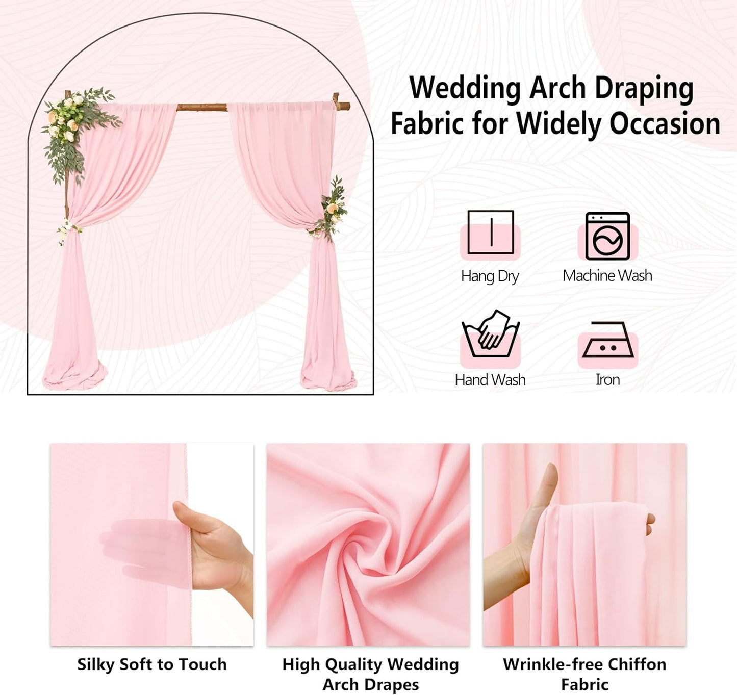 4 Panels Wedding Arch Draping Fabric 28" x 20Ft Wedding Arch Drapes Chiffon Fabric Drape Sheer Backdrop Curtain for Nuptials Birthday Party Swag Ceremony Arbor Drapery Reception Ceiling Decor(Pink)