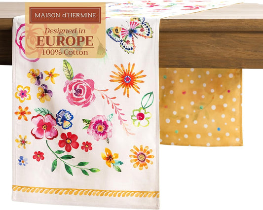 Maison d' Hermine Table Runner 100% Cotton Double Layer Table Runners 108 inches Long Decorative for Home Dining Party Wedding Bridal Shower Spring Summer (Happy Florals - Sweety, 14.50" x 108")