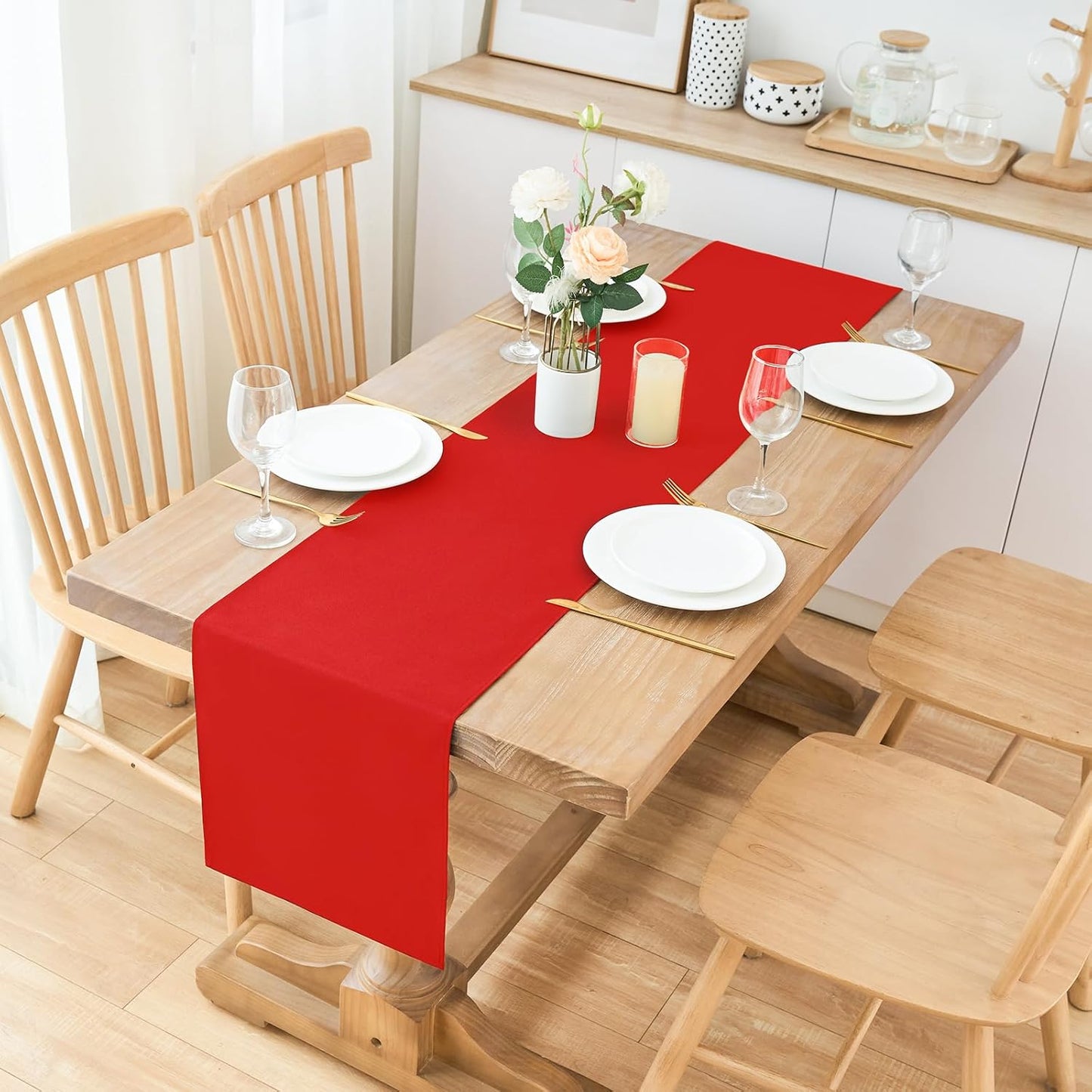 2 Pack Red Table Runner 12 x 72 Inch Solid Color Farmhouse Runners Coffee Table Dresser for Daily Party Home Decoration
