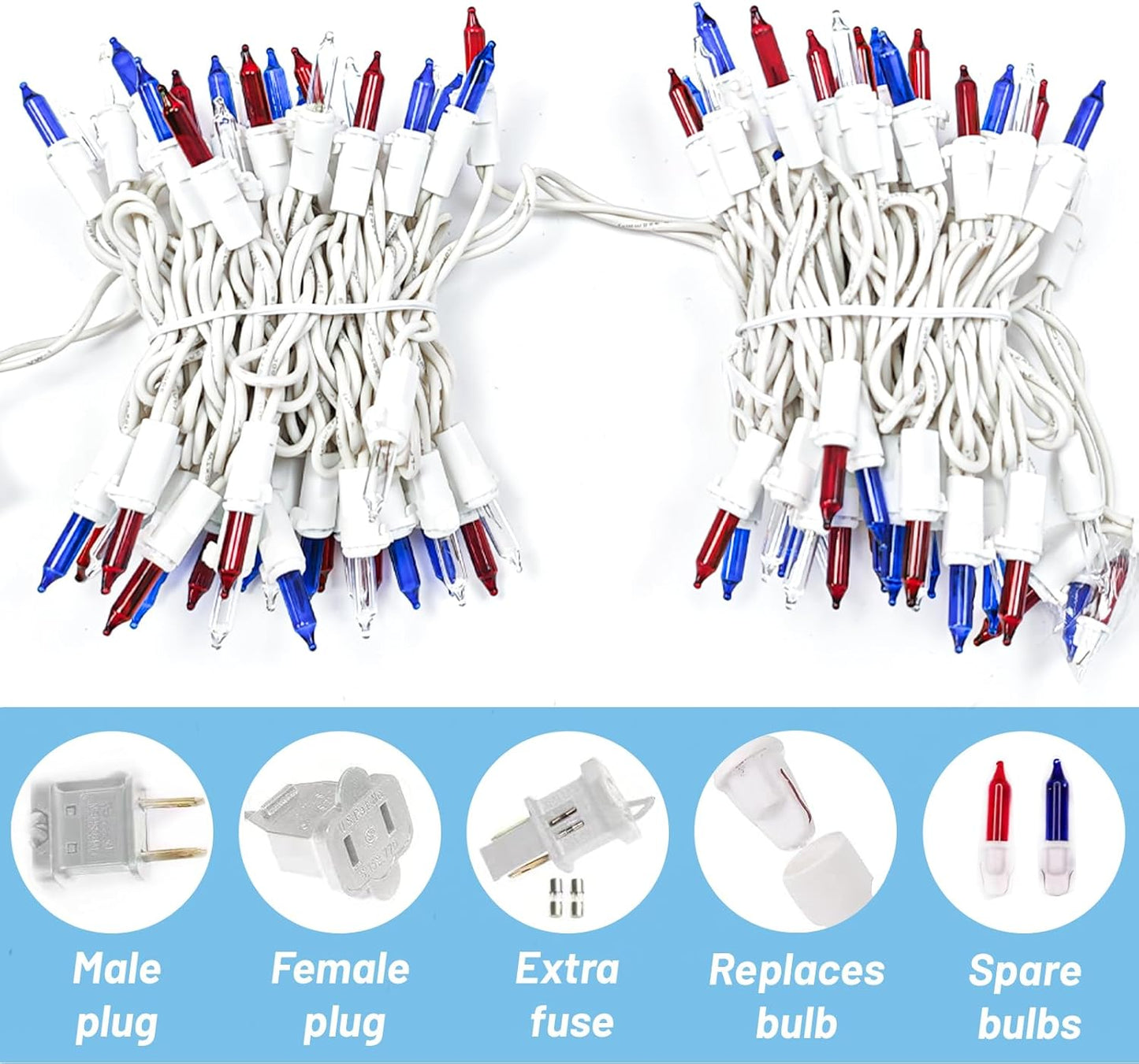 4th of July Decorations Lights Red White & Blue 100 Count 20 Feet Patriotic Mini String Waterproof Independence Day Lights for Indoor Outdoor Christmas Party Patio Memorial Day Décor