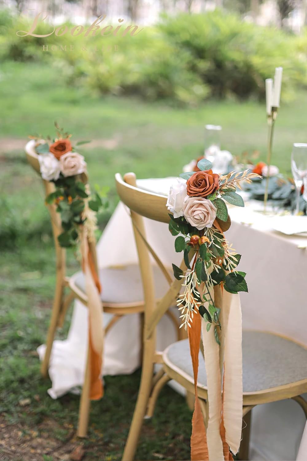 Lookein Pew Flowers for Wedding Ceremony Chair Decorations Set of 8 Aisle Decorations Bench Decoration Wedding Aisle Chair Decoration, Rustic Terracotta