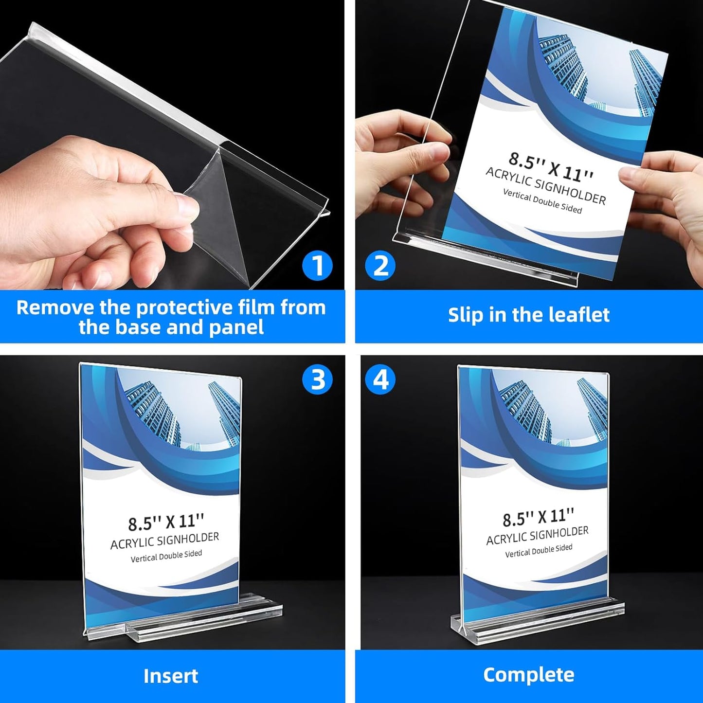 6 Pack Acrylic Sign Holder 8.5 x 11, Double-Sided Clear Sign Holder Plastic Stands for Display, T Shape Acrylic Table Sign Stands for Office Store Restaurants Wedding Party Decoration