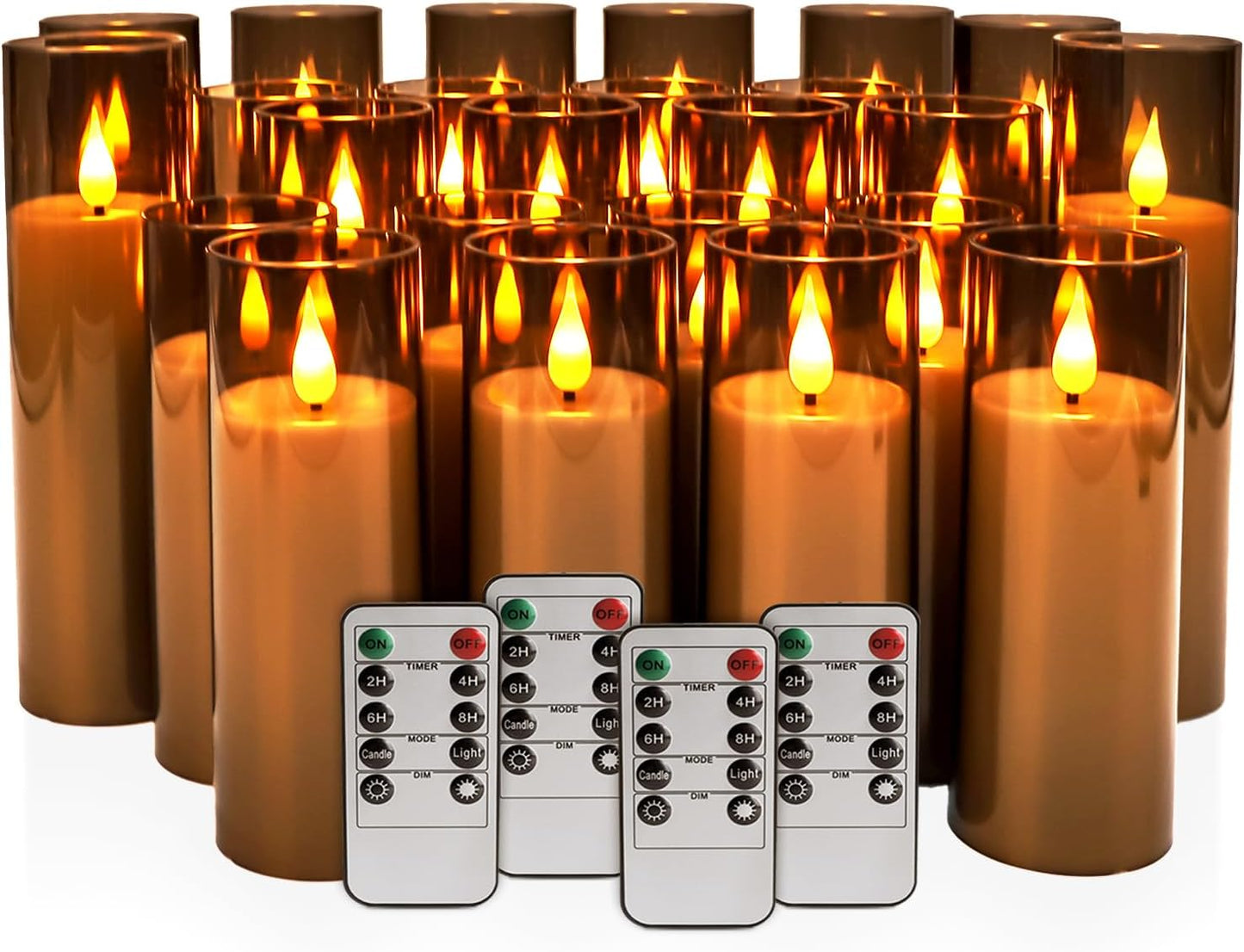 24-Pack Grey LED Flameless Pillar Candles with Remote Control - Perfect for Home, Parties, and Special Festivals Decorations - Indoor/Outdoor