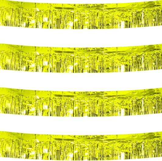 4 Pack Total 40 Feet Foil Fringe Garland Metallic Wall Hanging Drapes Tassel Skirting Tinsel Streamers Decorations for Parade Float Trailer Mardi Gras Party Birthday Wedding (Gold)