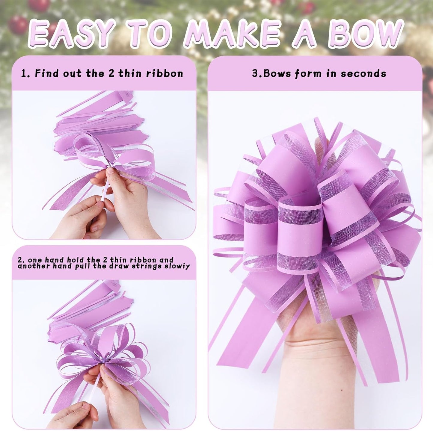 6Pcs 6inch Pull Bow Gift Wrapping,Pull Bow For Gift Basket, Gift Bag Box Wrapping Decor, Valentines Day, Birthday, Anniversary, Wedding, Flower Packaging (Purple)