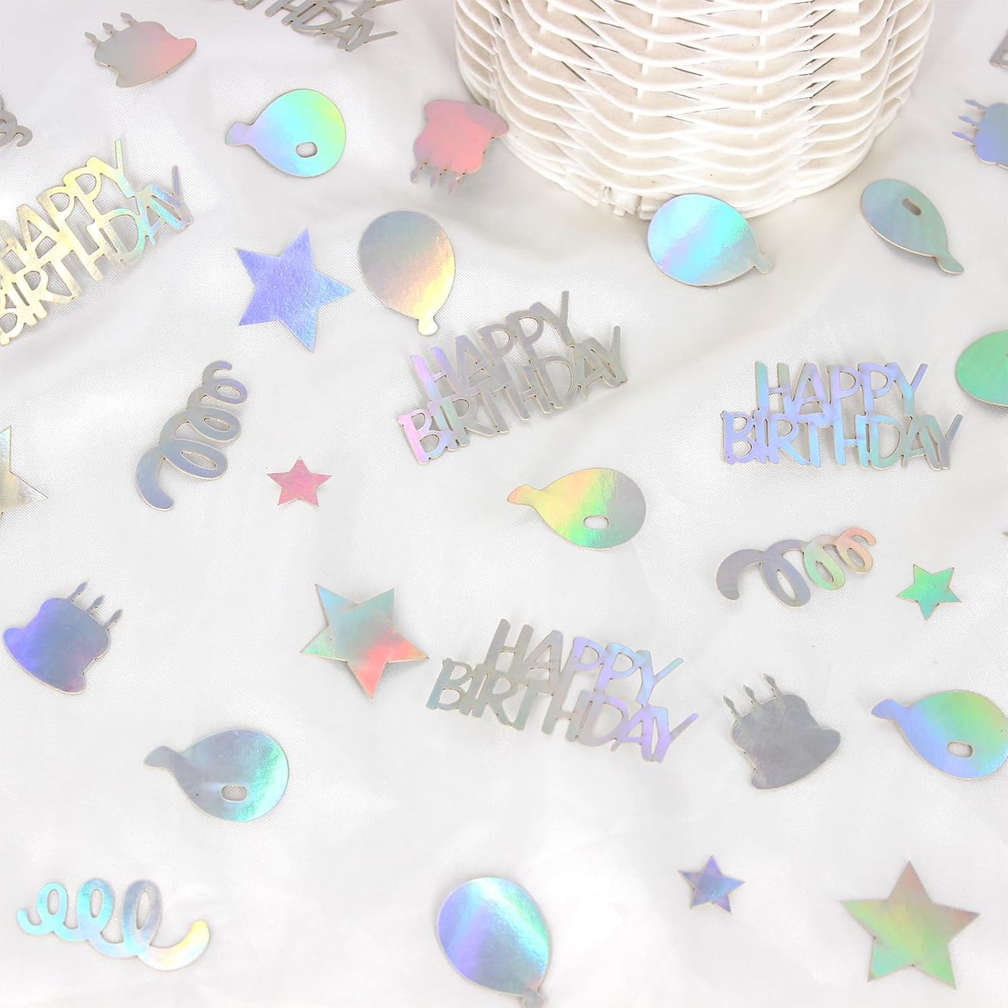 Happy Birthday Confetti for Table Iridescent Balloon Star Shaped Table Scatter Suitable for Disco Themed Birthday/Anniversary Party Decorations
