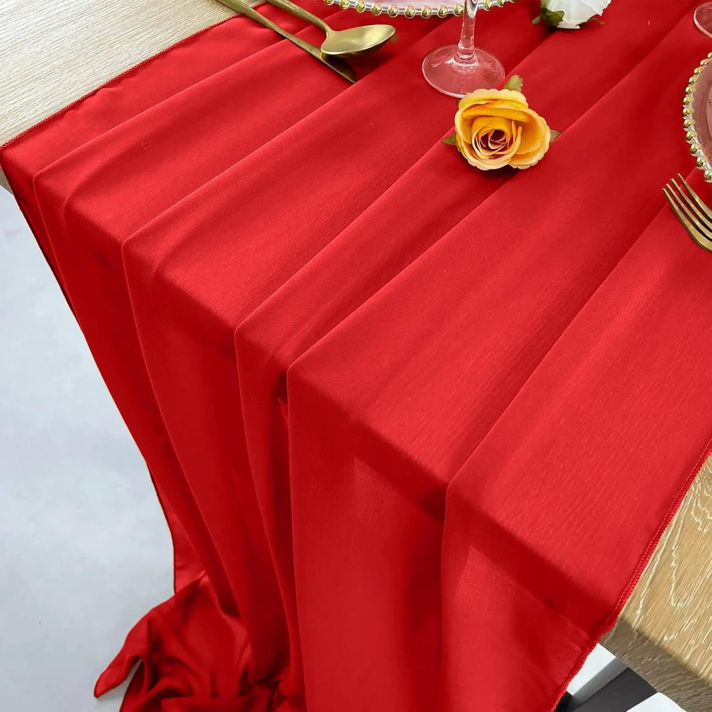 EHLDekol Chiffon Table Runners Romantic Sheer Wedding Table Runner Top Table Bridal Party Decoration (Red, 10ft, 10Pack)