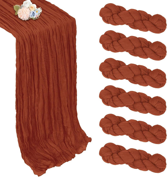 6 Pack Fall Thanksgiving Table Runner Terracotta Cheesecloth 10ft Boho Gauze Fabric Cheese Cloth Burnt Orange Table Runner 35 x 120 Inch Rustic Sheer for Wedding Décor Party Centerpiece Decoration