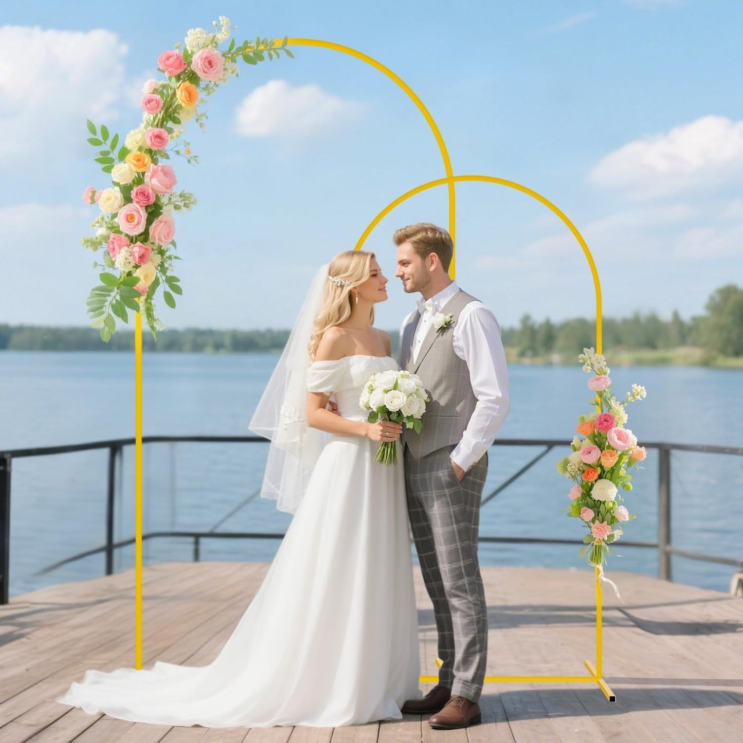 Set of 3 Arch Stand and Cover Set 6FT, 5FT, 4FT Metal Wedding Arch Backdrop Stands with Spandex Arch Covers Stretchy Backdrop Stable Arched Frame for Birthday Party Gender Reveal Baby Shower Ceremony