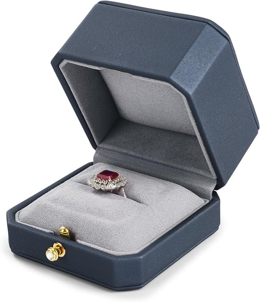 Oirlv Luxury Leather Ring Box for Jewelry Gift Octagon Women Ring Holder for Wedding Day, Proposal, Engagement, Anniversary(Blue,Single)