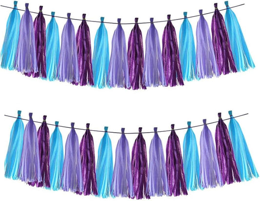 Dark Purple,Light Purple and Blue Tassel Garland Banner Paper Tassels for Birthday Party Decorations,Pack of 15
