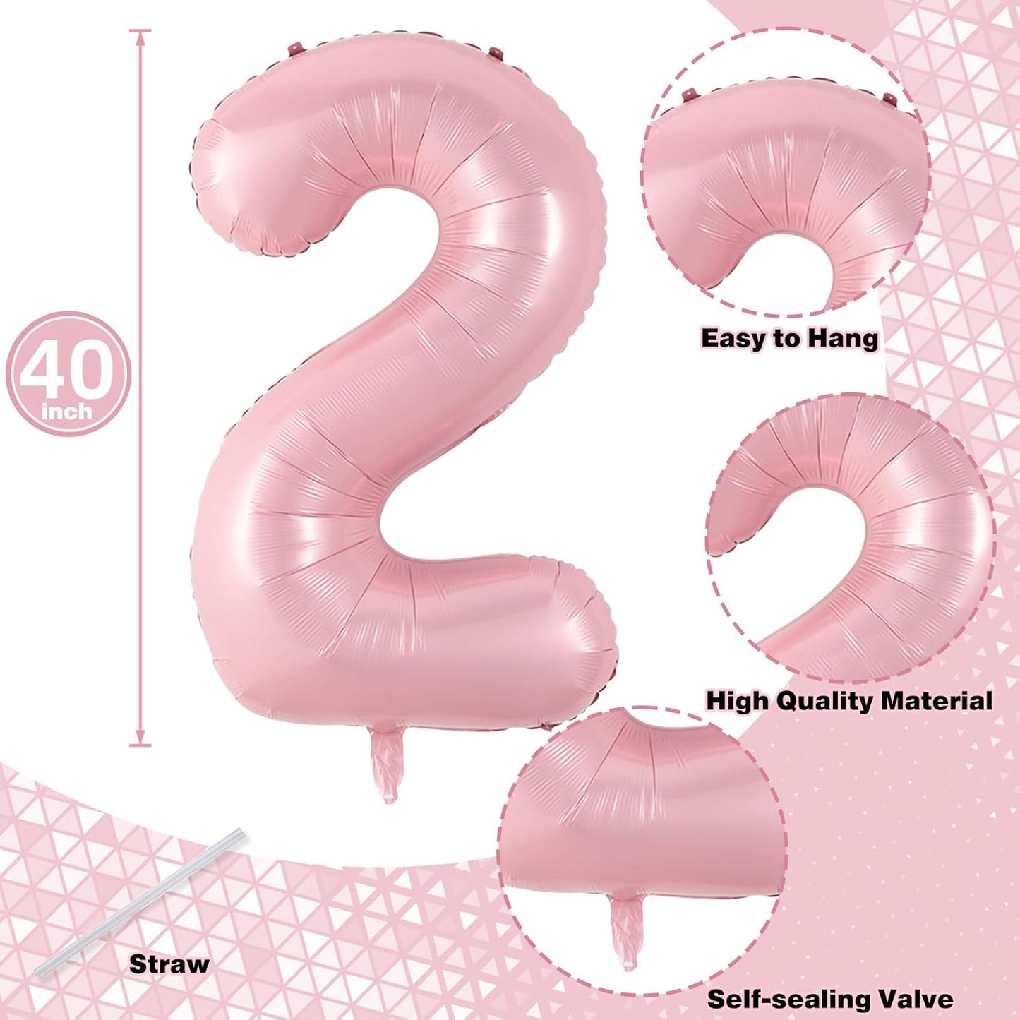 40 Inch 20th Birthday Balloon for Women - Pastel Pink Mylar Self Inflating 20 Balloon Numbers, Big 2 & 0 Helium Foil Birthday Party Decor