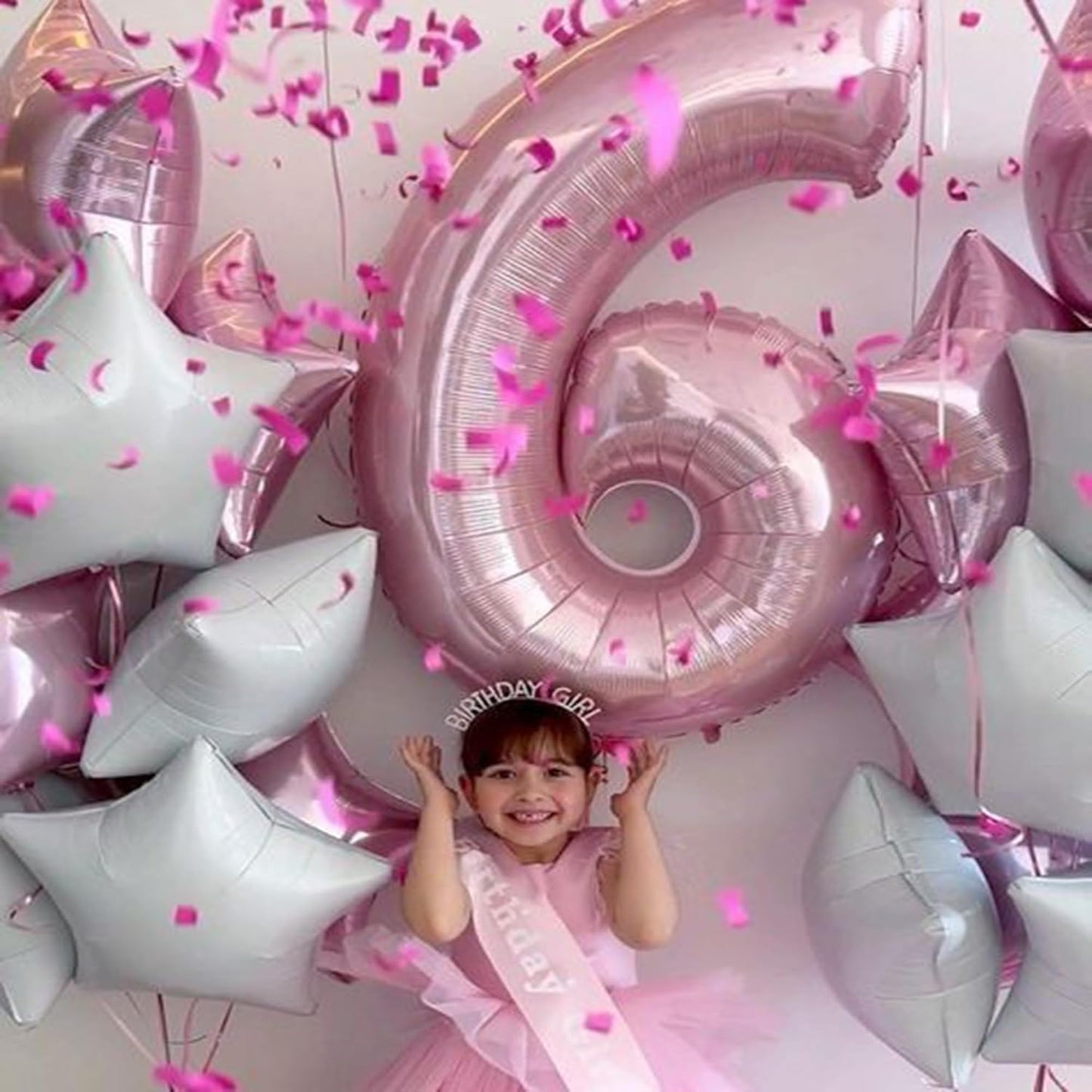 Light Pink Number 6 Balloon 40 Inch Big Self Inflating Foil Number Balloons 0-9, Pastel Pink Digital 6 Helium Balloon for 6th 16th Girls Birthday Party Graduation Anniversary Princess Party Decoration