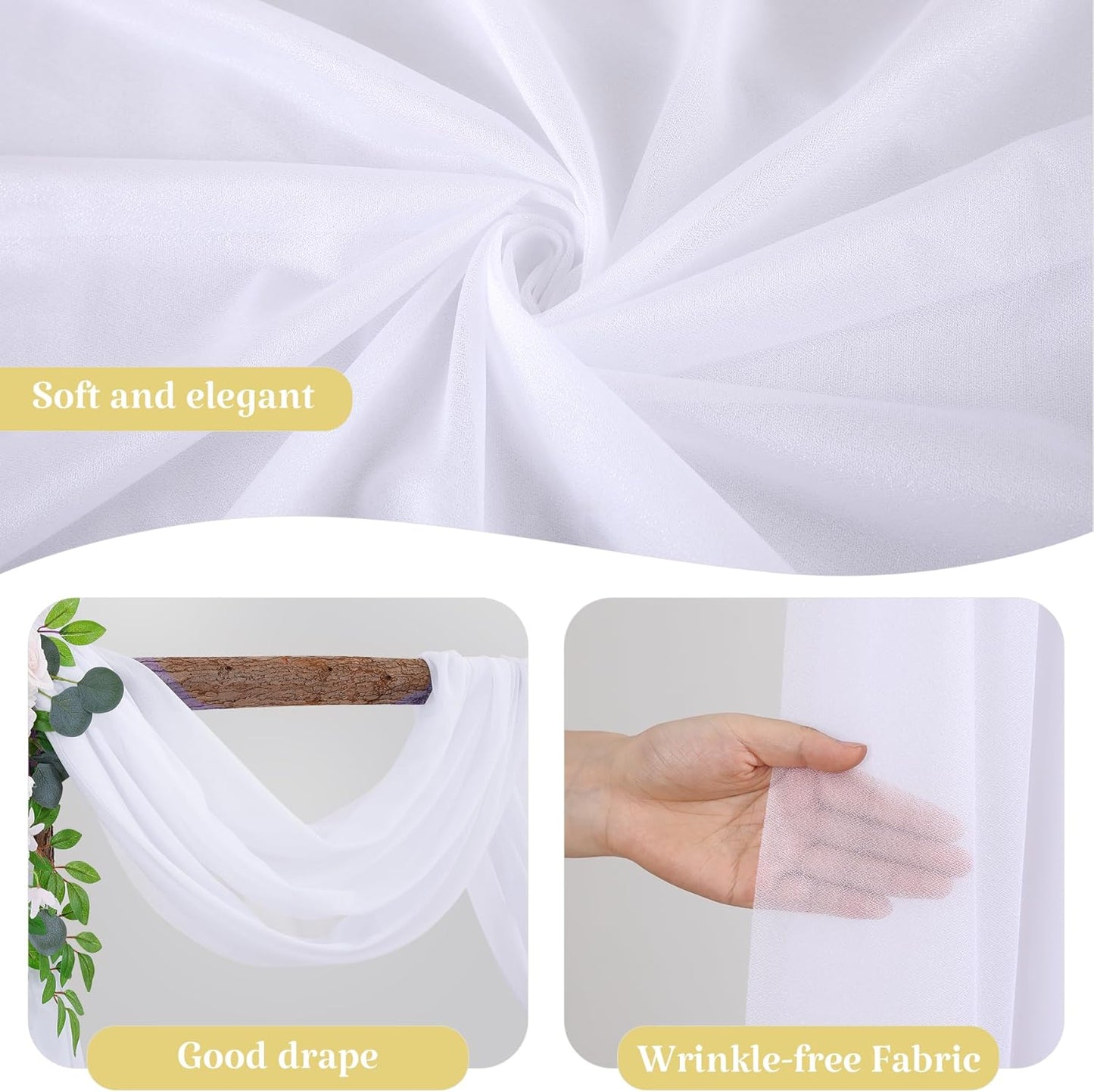 2 Panels Wedding Arch Draping Fabric White Sheer Backdrop Curtain Arch Drape for Wedding Ceremony Reception,Bridal Shower Party Decorations 28" X 19ft
