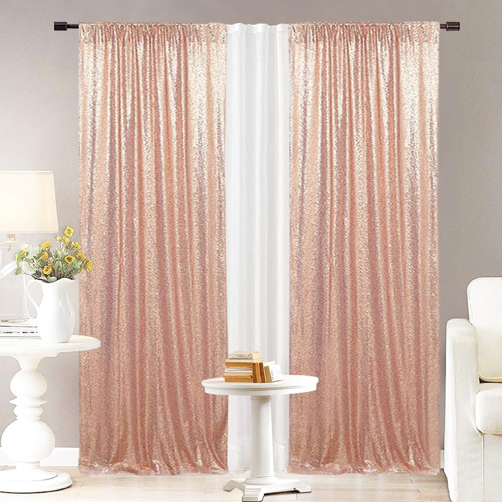Eternal Beauty Sequin Backdrop Curtains, 2x8 Ft-2 Panels Rose Gold Back Drop for Shimmer Photography Party Wedding Birthday Decor