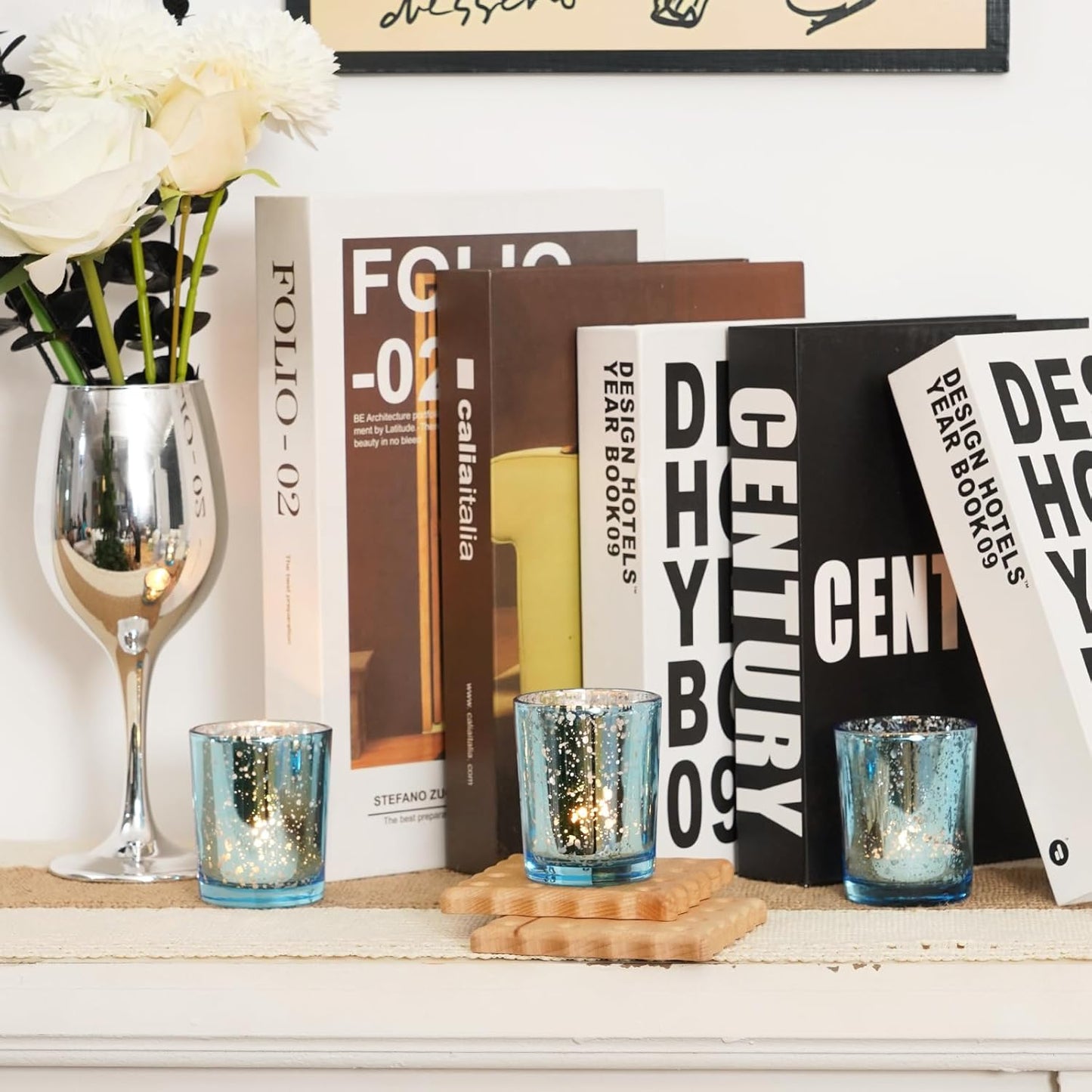 Homemory 12 Pcs Blue Votive Candle Holders, Mercury Glass Candle Holder, Tealight Candle Holders for Table Centerpieces, Baby Shower, Party, Anniversary, Wedding, Home Decor, Halloween, Christmas