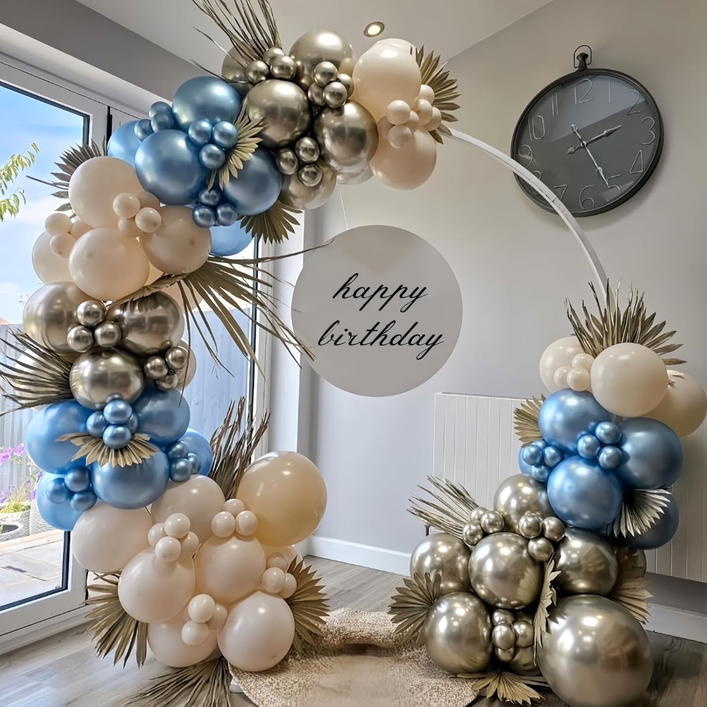 Dusty Blue and White Balloons, Double Stuffed Pearl Light Baby Metallic Chrome Slate Blue Pearl Sand White Balloons, 50pcs 12 Inch Latex Balloon for Baby Shower Birthday Bridal Shower Wedding Decor