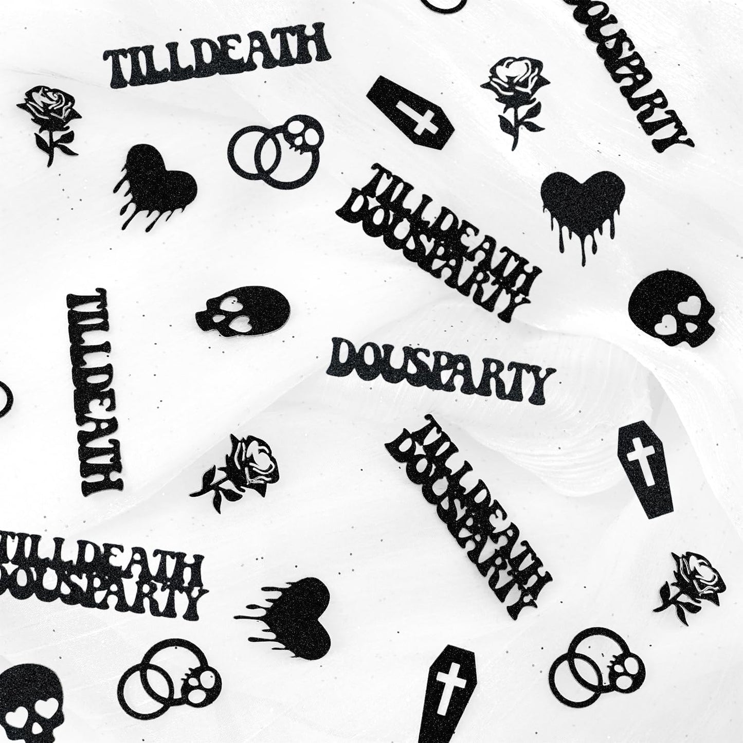 Till Death Do Us Party Confetti, Glitter Halloween Bachelorette Party Table Decorations, Skull Ring Heart Confetti for Gothic Halloween Bachelorette Weeding Bridal Shower Party Decorations（115pcs）