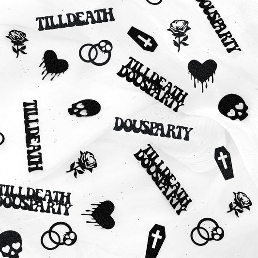 Till Death Do Us Party Confetti, Glitter Halloween Bachelorette Party Table Decorations, Skull Ring Heart Confetti for Gothic Halloween Bachelorette Weeding Bridal Shower Party Decorations（115pcs）