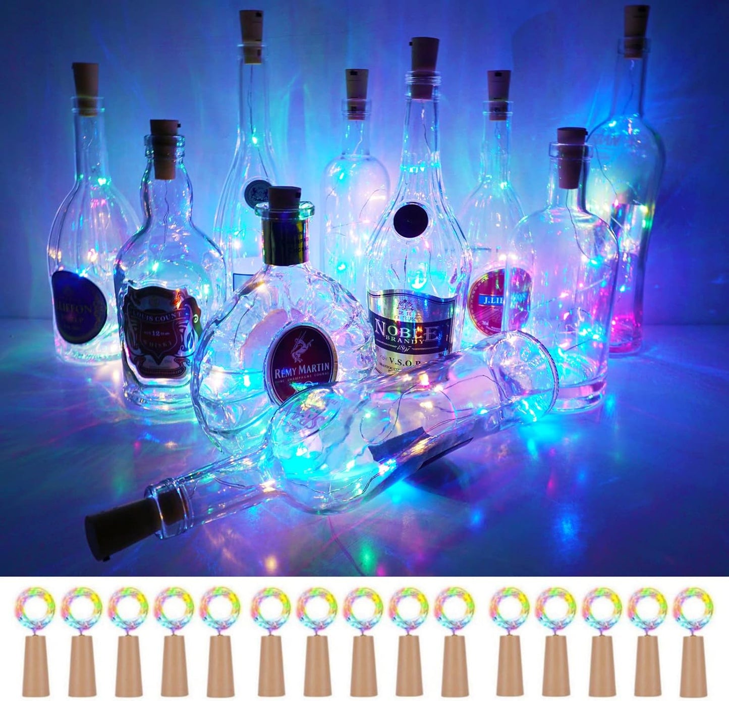 Wine Bottle Lights with Cork 15Pack 10 LED 40 Inches Battery Operated Silver Wire Liquor Fairy Mini String Lights for Party Christmas Halloween Wedding Decoration