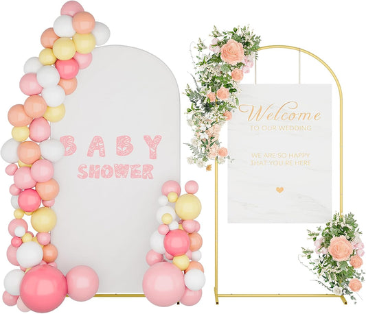 UDEAR 7.2FT Metal Arch Stand with White Cover, Arc Design with Fitted Cover, for Weddings, Parties, Baby Showers, Climbing Plants, Photo Backdrops