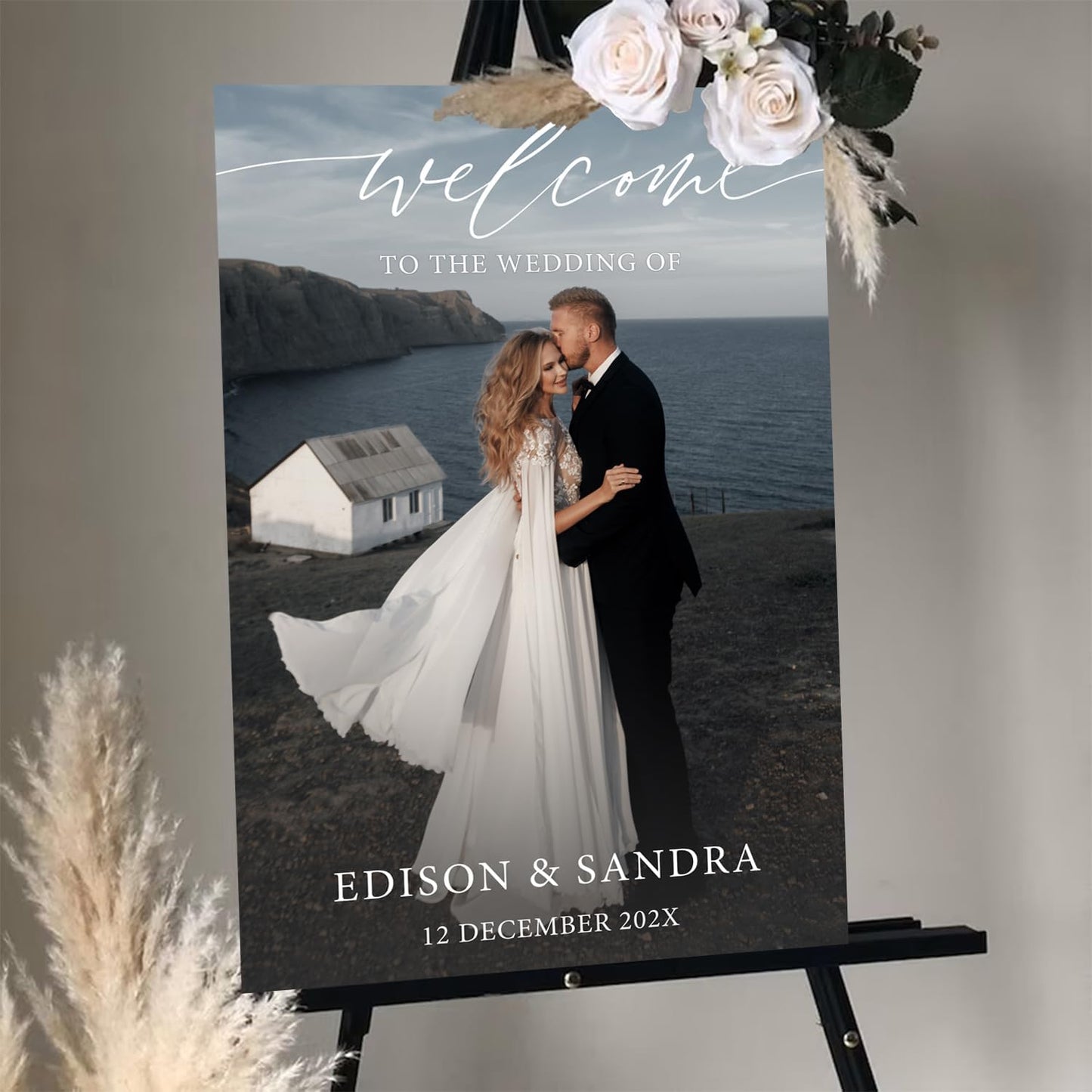 Personalized Wedding Photo Acrylic Welcome Sign – Custom Picture Board with Bride & Groom Names, Elegant Acrylic Wedding Reception Entrance or Ceremony Decoration, Indoor & Outdoor Keepsake Gift #12