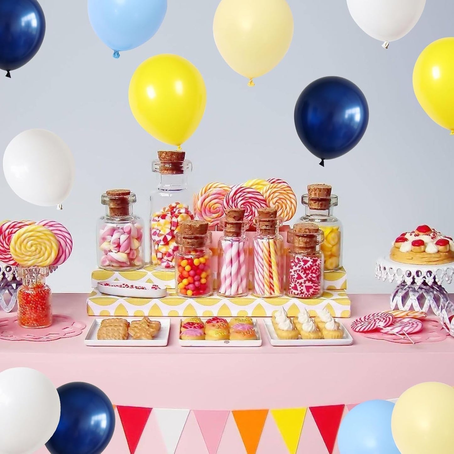 Blue Yellow Balloons Set, 60PCS Navy Blue Matte Yellow White Party Balloons, Pastel Blues Yellows and White Latex Helium Balloon for Boys Birthday Baby Shower Graduation Truck Office Party Decorations