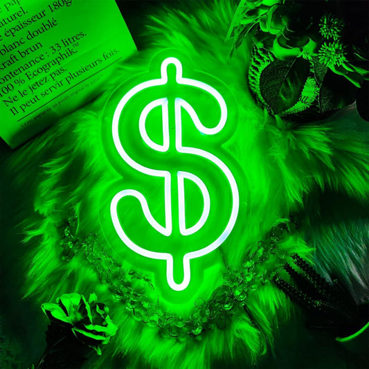Dollar Neon Sign Money Neon Signs for Wall Decor Dollar Sign Decorations Dollars Money Obsessed Decorations LED Green Light for Bar Bedroom Party Love Money Wall Decoration, 11.9" x 7"
