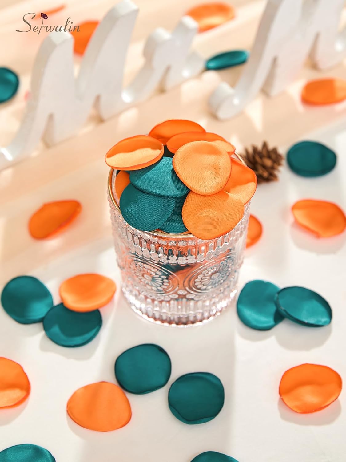 Serwalin 300Pcs Silk Rose Petals Fake Flower Petals Green Orange Artificial Rose Petals for Weddings Proposal Flower Girl Petals Aisle Flower Girl Basket Runner Bridal Shower Table Decor