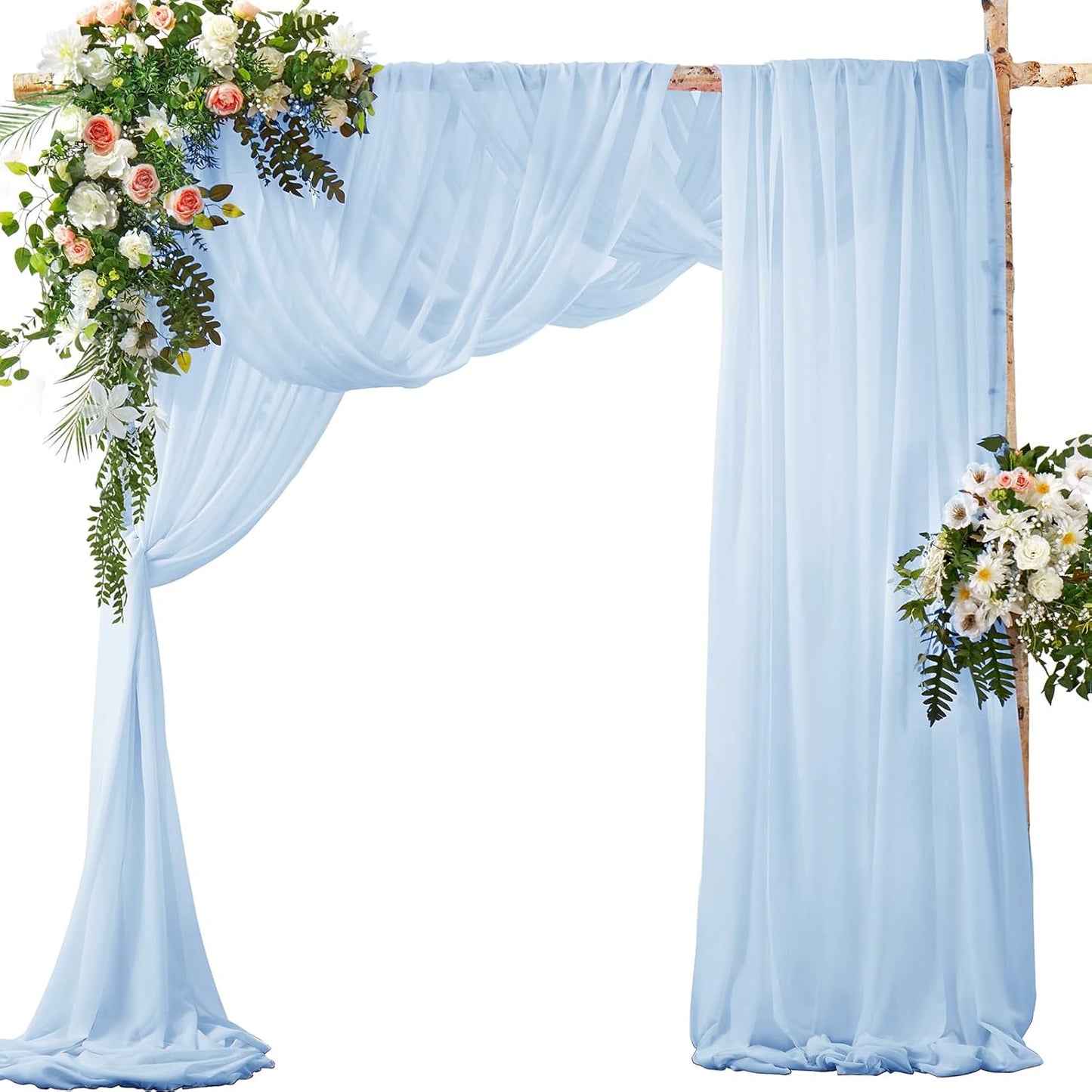 SiinvdaBZX 2 Panels Wedding Arch Draping Fabric 30" x 20Ft Light Blue Sheer Chiffon Fabric Outdoor Extra Long Decorative Drapery for Party Ceremony Ceiling Curtain Backdrop
