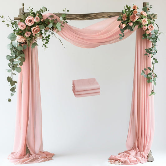 Wokceer Blush Wedding Arch Draping Fabric Backdrop 3 Panels 28.7" X 20FT Sheer Drapes Fabric for Wedding Arbor Ceremony Party