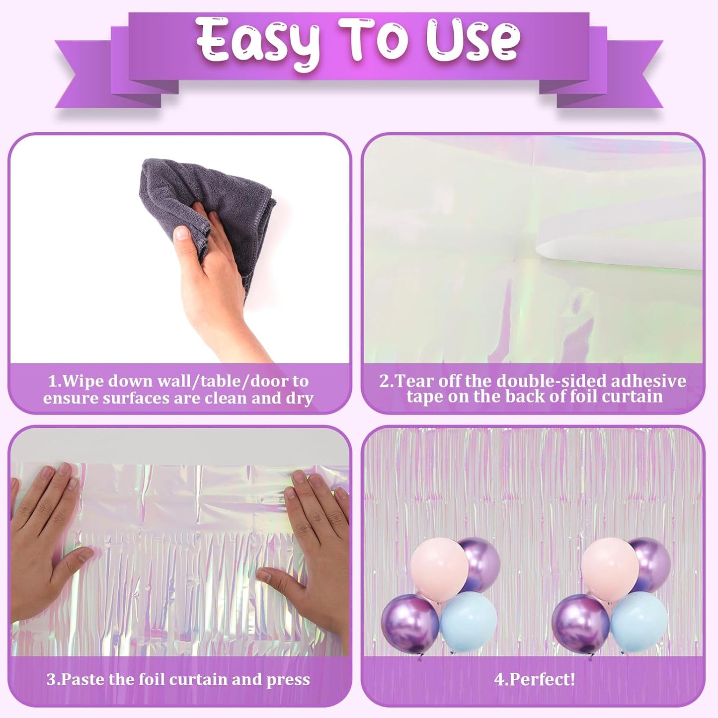 2 Pack Iridescent Transparent Foil Fringe Backdrop Curtains, Tinsel Streamers Birthday Party Decorations, Fringe Backdrop for Graduation, Baby Shower, Gender Reveal, Disco Party