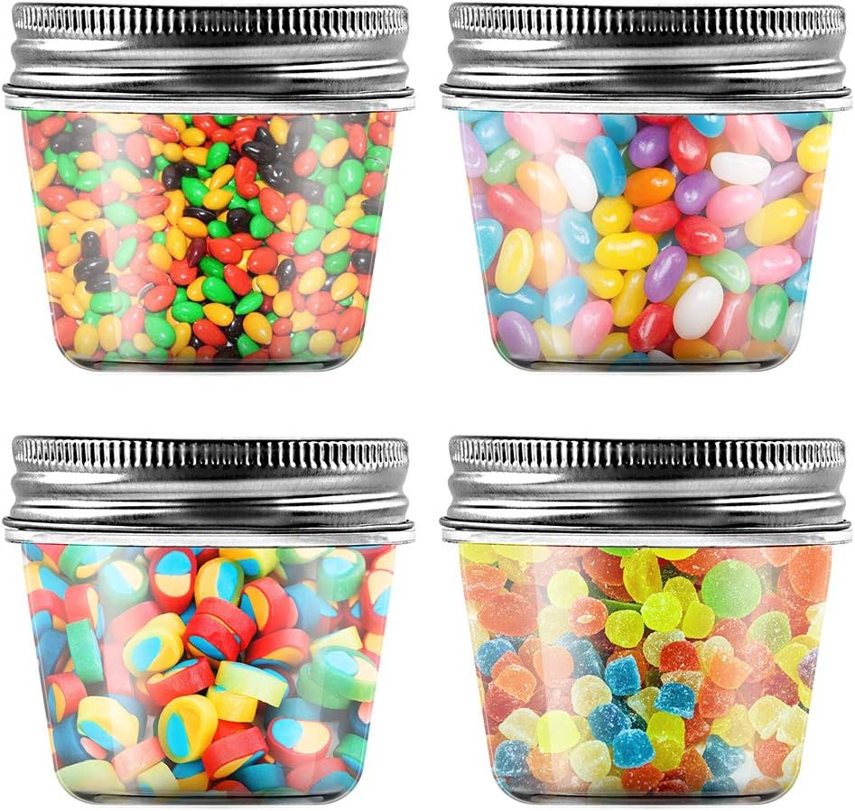 novelinks 4 Ounce Clear Plastic Jars Containers With Screw On Lids - Refillable Round Empty Plastic Slime Storage Containers for Kitchen & Household Storage - BPA Free (40 Pack)