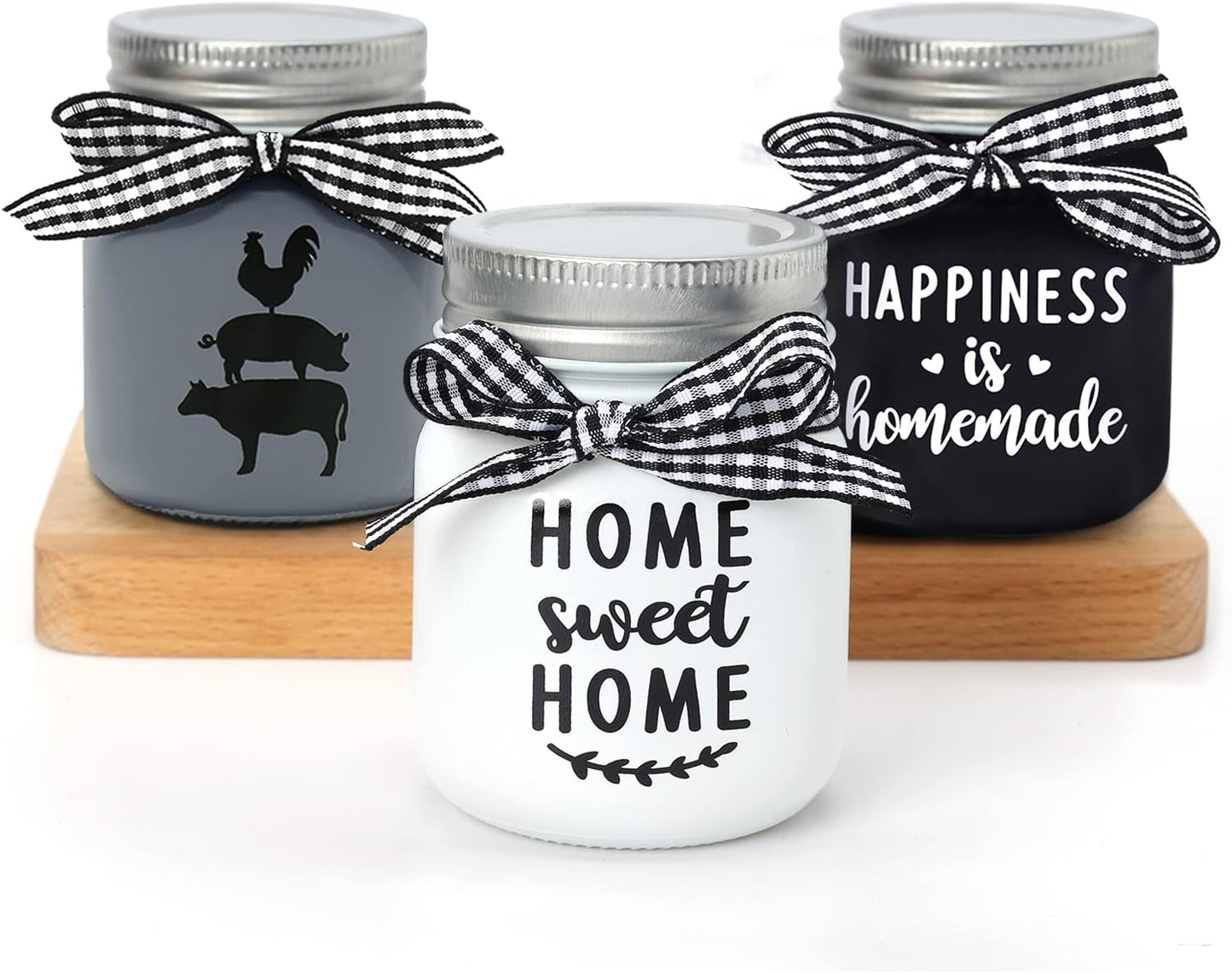 Mini Mason Jar Centerpiece Table Decorations for Farmhouse Coffee Table Dining Table Decor Tiered Tray Jar with Lids for Kitchen Living Room Set of 3