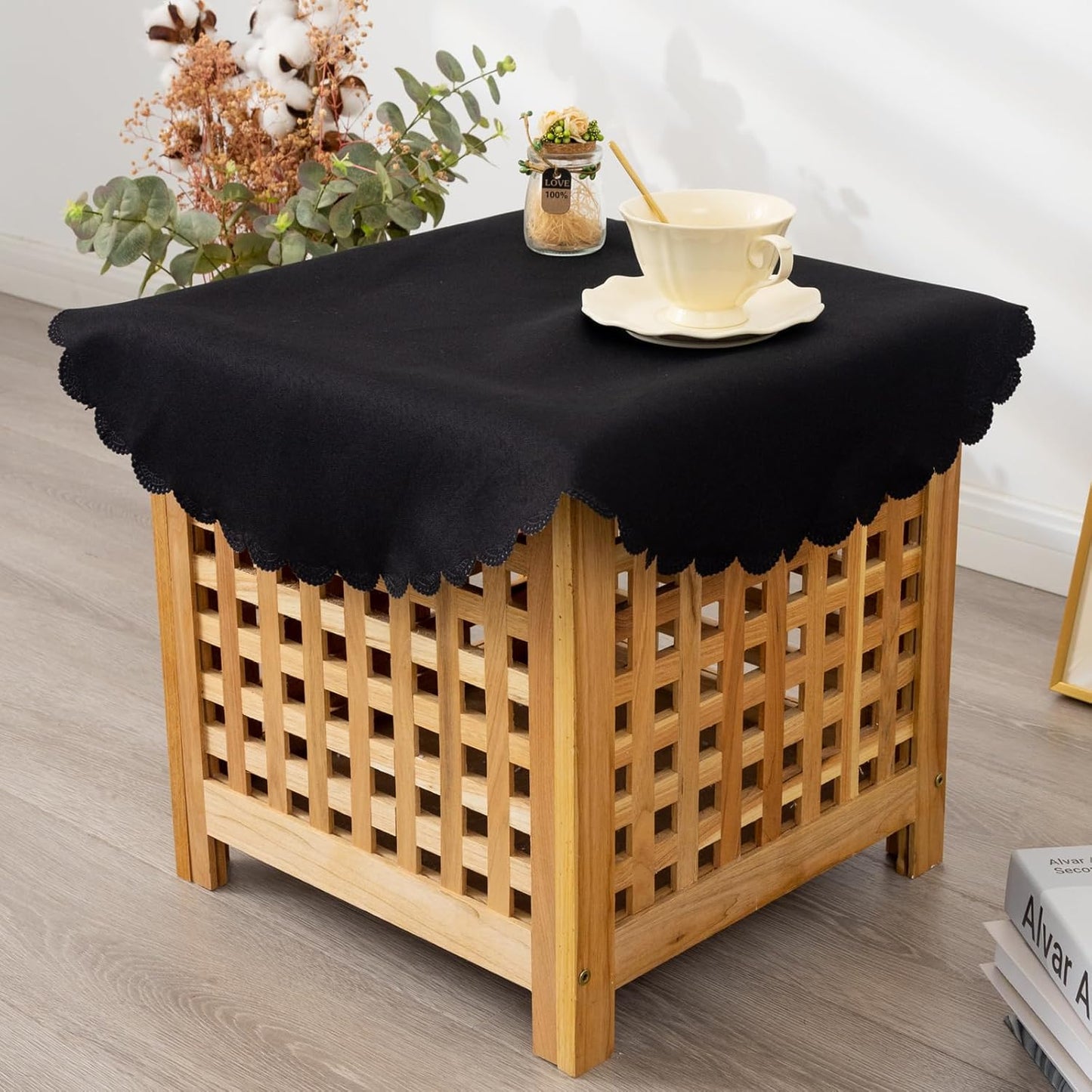 Small Round Black Tablecloth 24 Inch Polyester Fabric Washable Table Cover Decorative Wrinkle Resistant Solid Color Table Cloth for Nightstand Party Wedding Camping